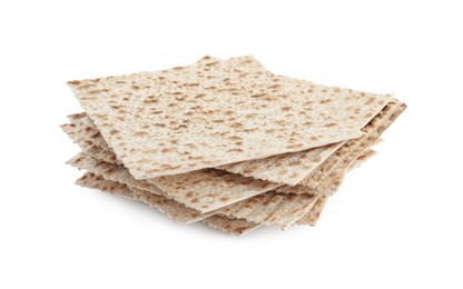 Photo of Passover matzos isolated on white. Pesach celebration