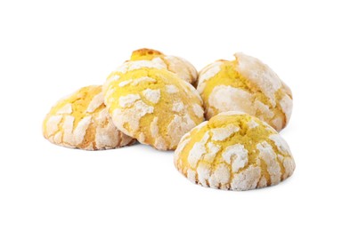 Photo of Tasty homemade lemon cookies on white background