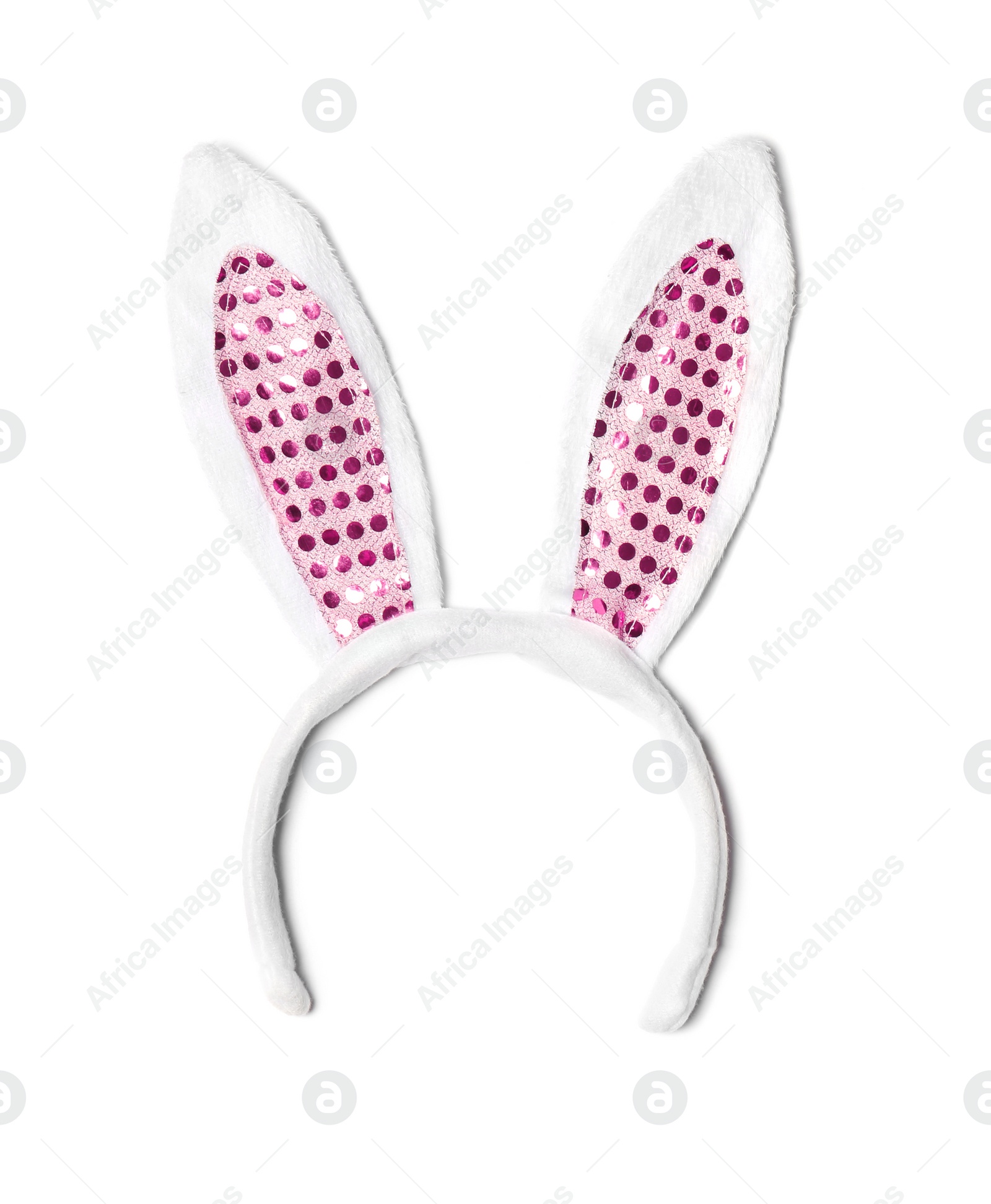 Photo of Funny headband with Easter bunny ears on white background, top view