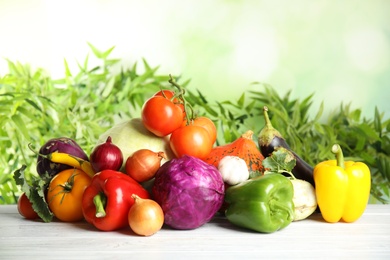 Many fresh ripe vegetables on table. Organic food