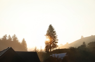 Beautiful view of sunrise over mountain village