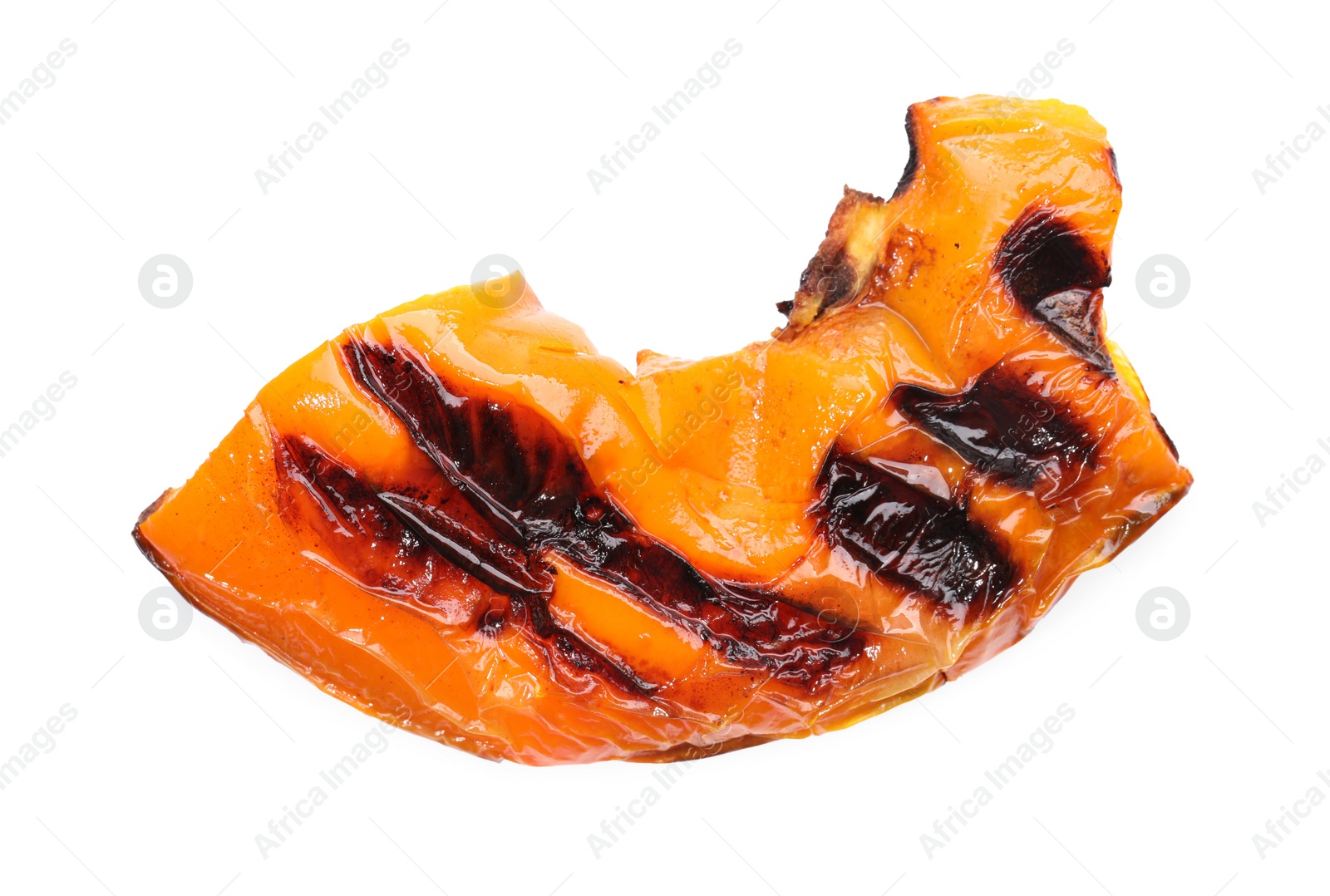 Photo of Slice of grilled orange pepper isolated on white