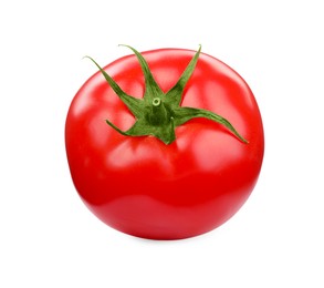 Photo of One red ripe tomato isolated on white