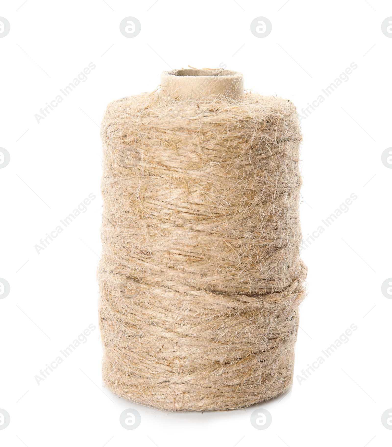 Photo of Spool of hemp rope on white background