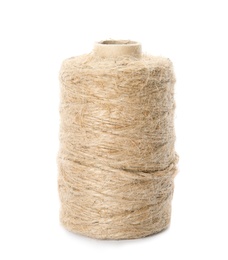 Photo of Spool of hemp rope on white background