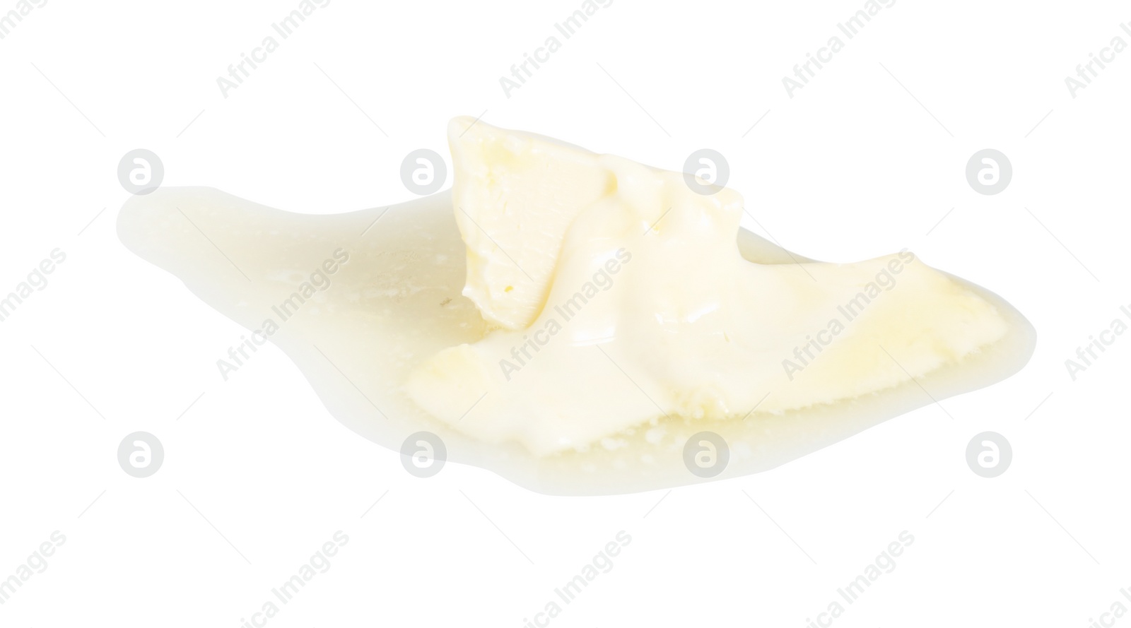 Photo of Piece of melting butter on white background