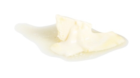 Photo of Piece of melting butter on white background