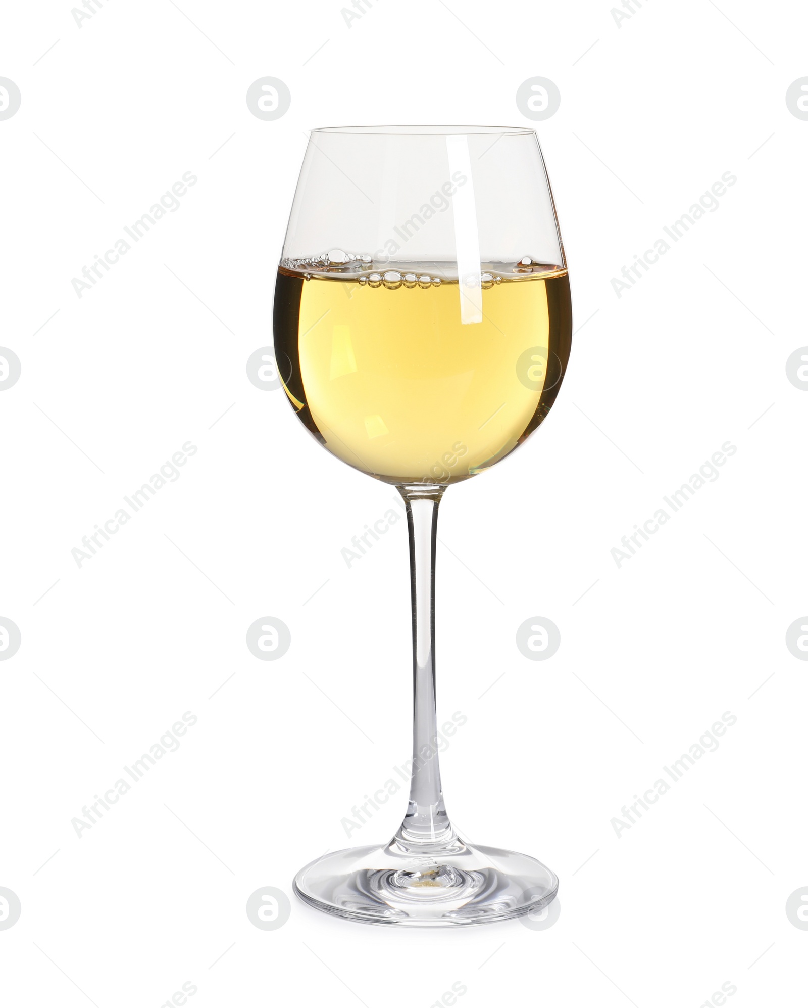 Photo of Glass of delicious expensive wine on white background