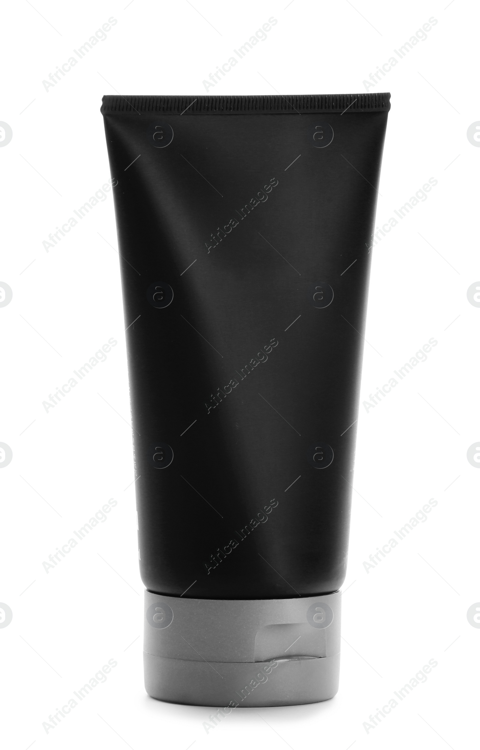 Photo of Black tube with space for design on white background. Men's cosmetic product