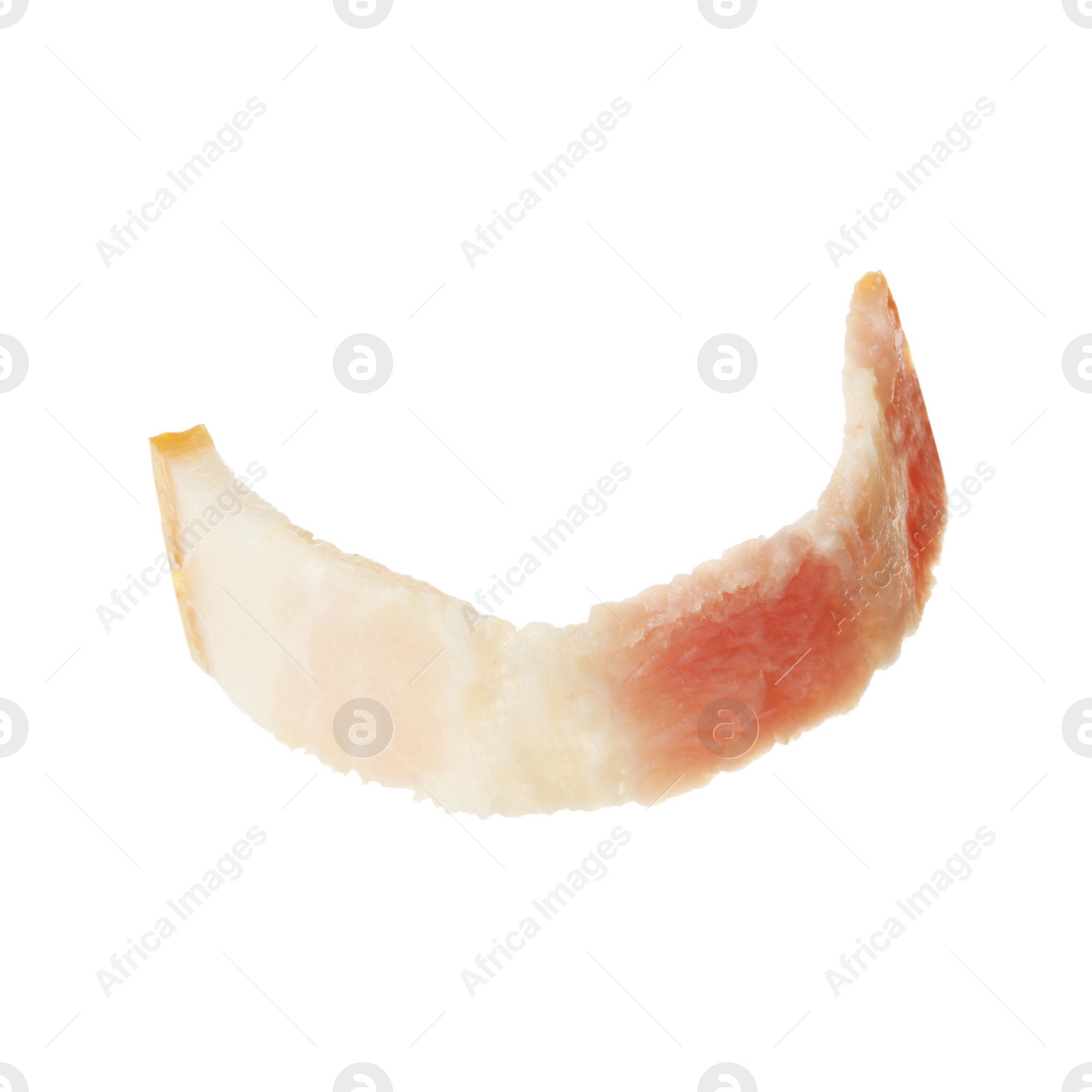 Photo of Slice of raw bacon on white background