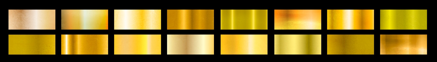 Image of Set of gold textures on black background, banner design