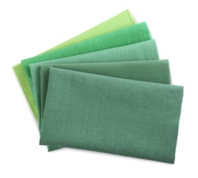 Many fabric napkins for table setting on white background, top view