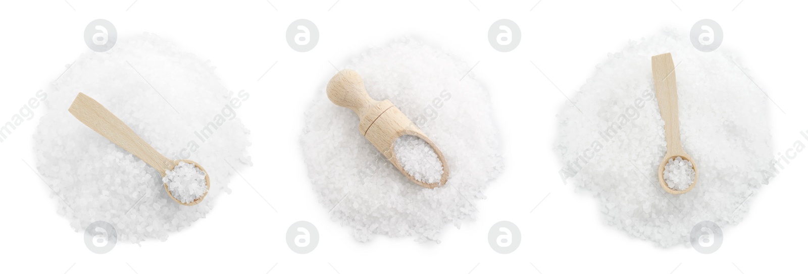 Image of Set of natural salt isolated on white, top view