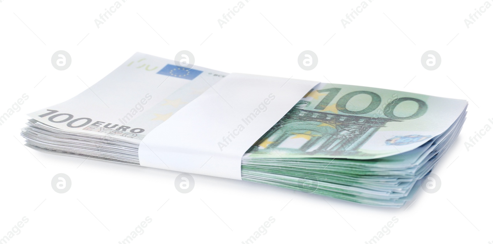 Photo of Stack of euro banknotes isolated on white. Money and finance