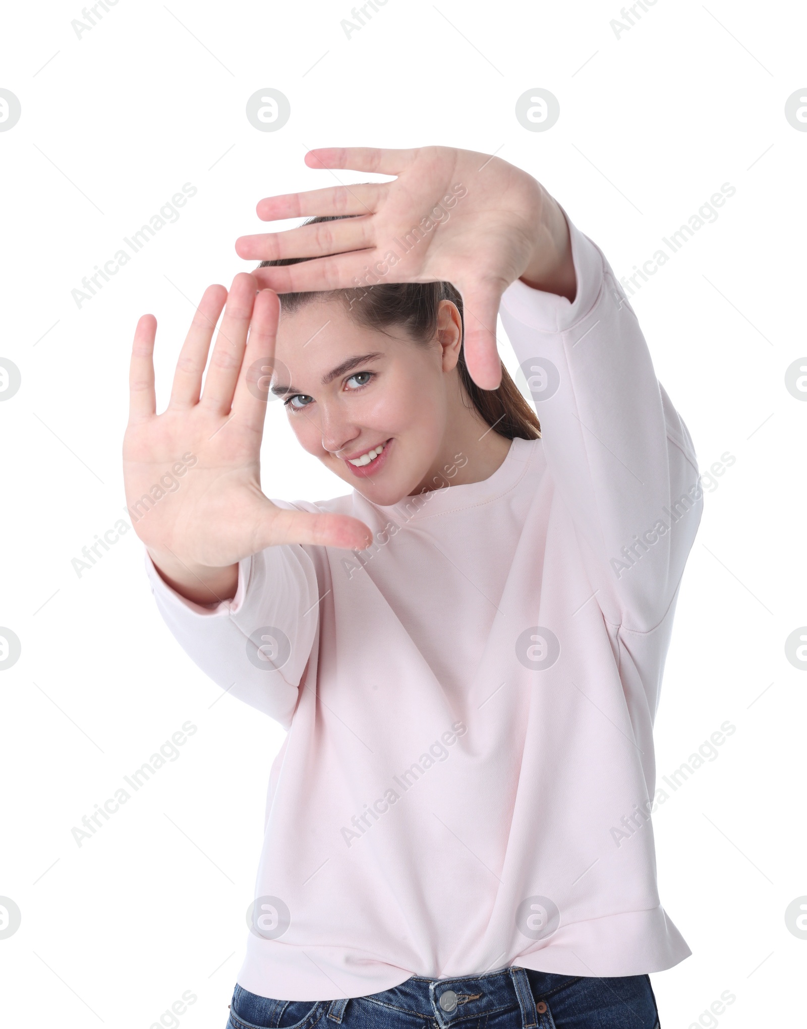 Photo of Portrait of young woman on white background