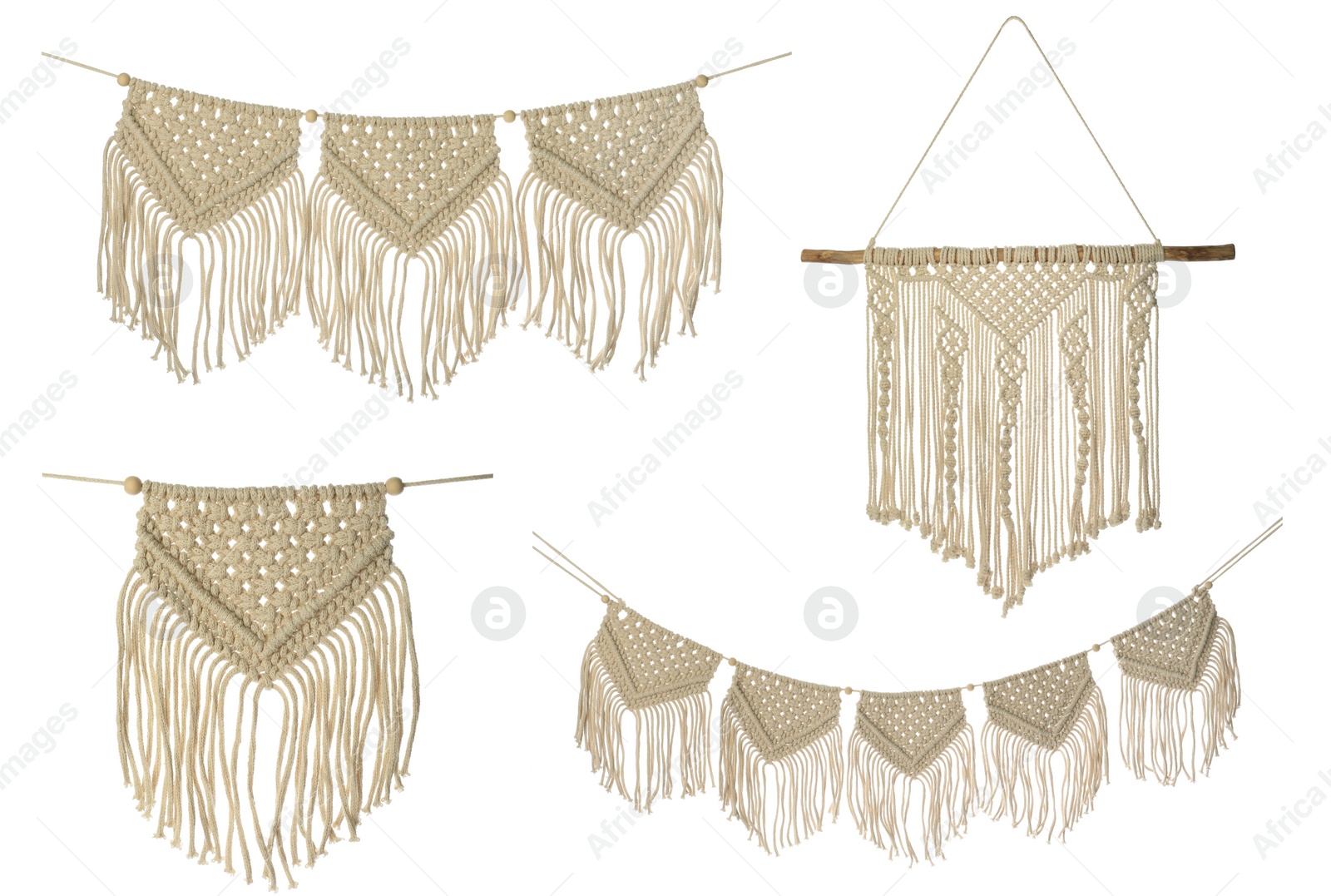 Image of Set with beautiful macrame on white background