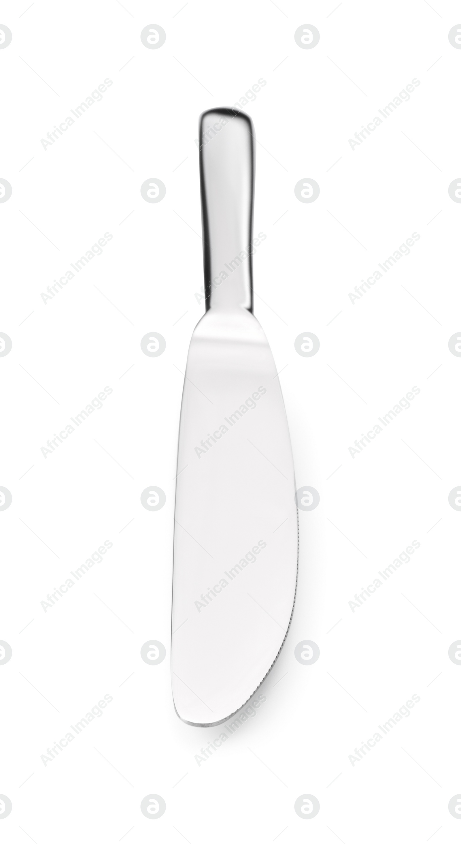 Photo of One shiny silver knife isolated on white