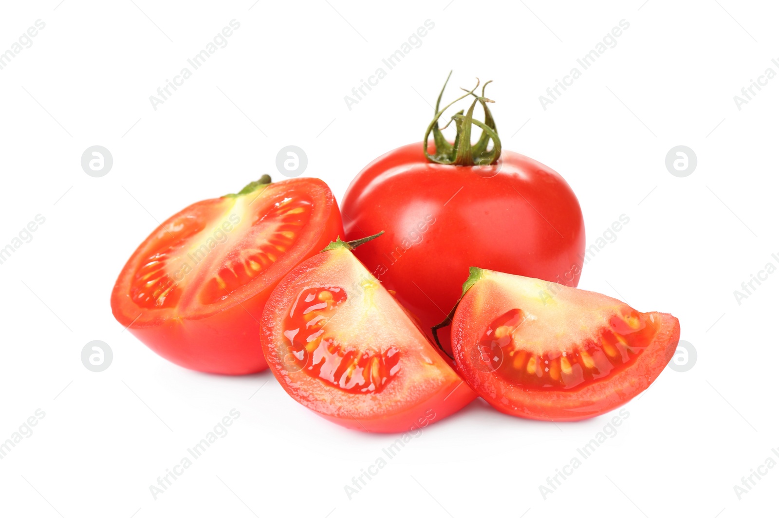 Photo of Tasty fresh raw tomatoes isolated on white