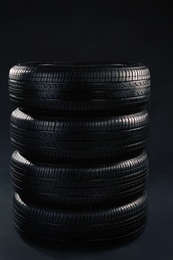 Photo of Car tires on grey background