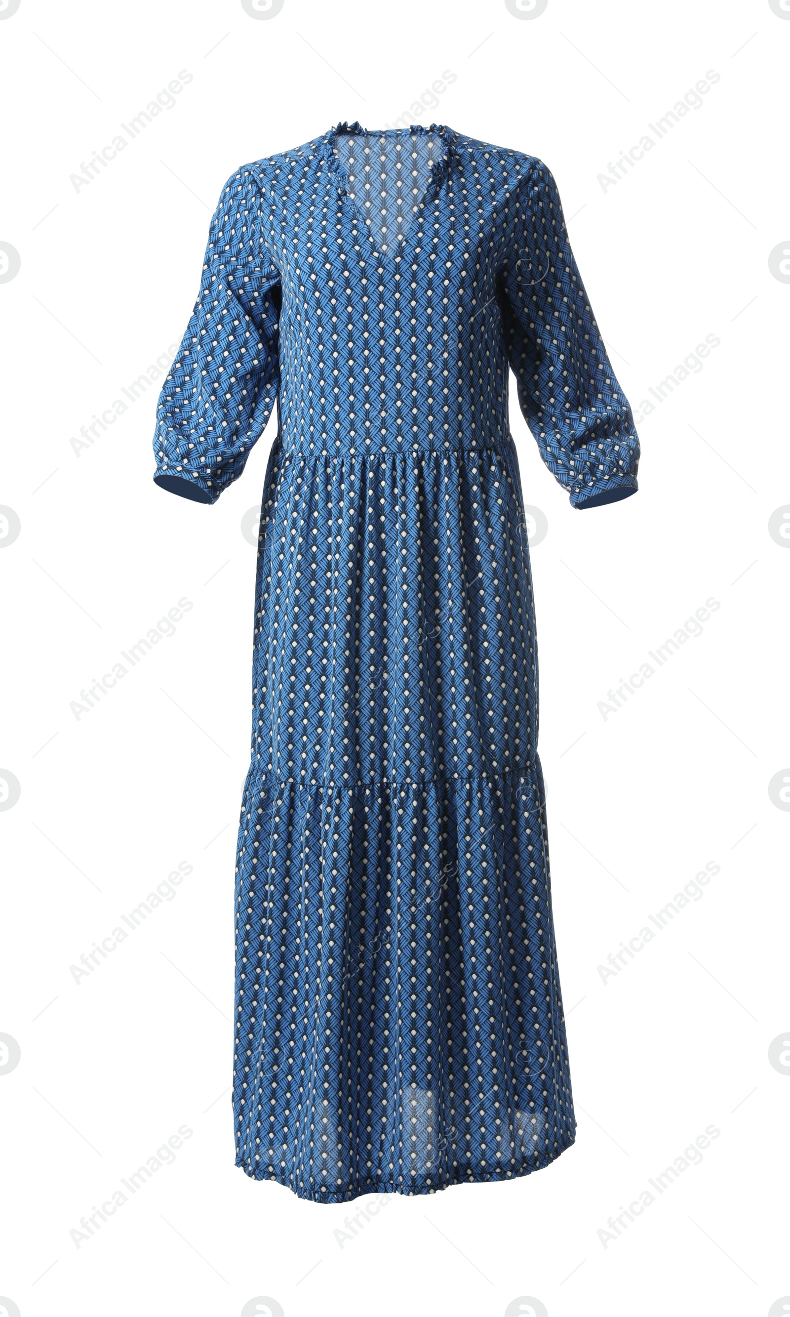 Photo of Beautiful long blue dress on white background