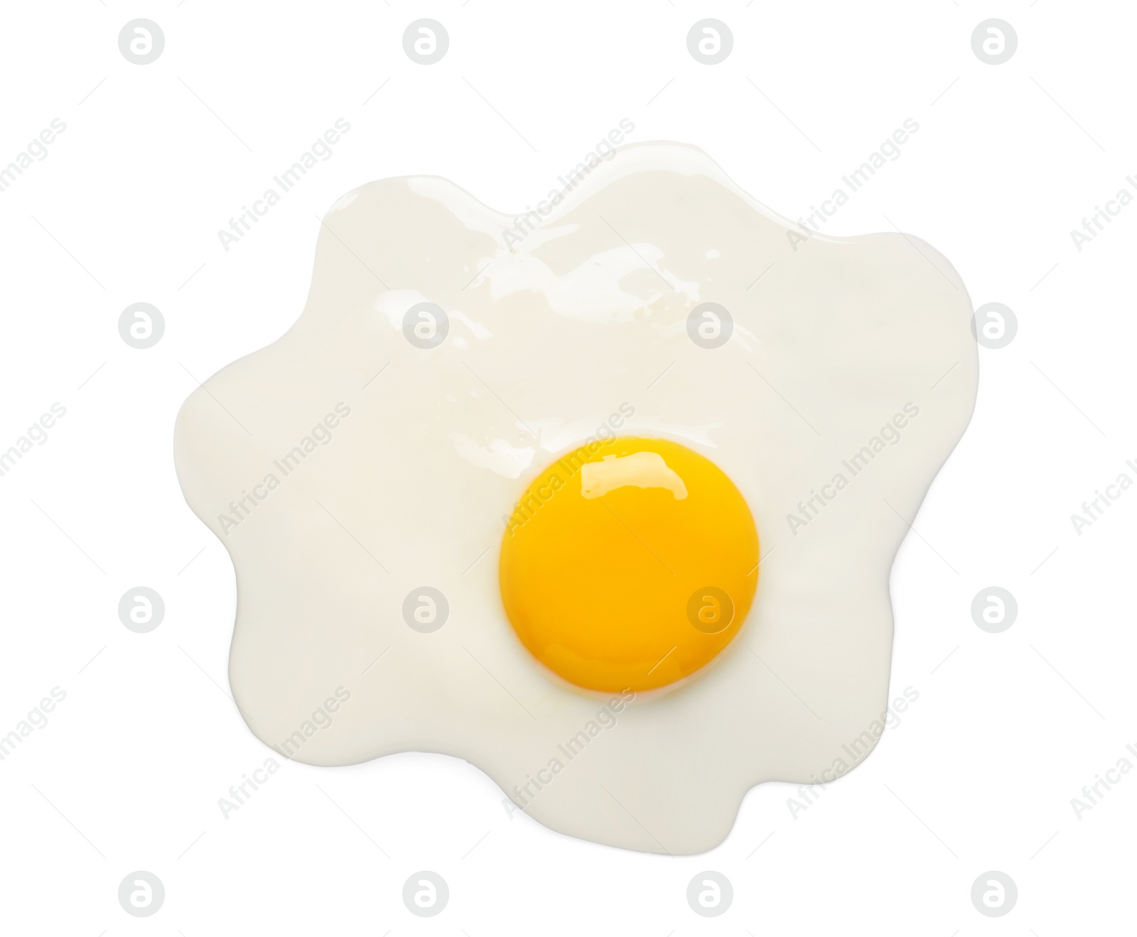 Image of Tasty fried chicken egg isolated on white, top view