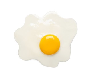 Image of Tasty fried chicken egg isolated on white, top view