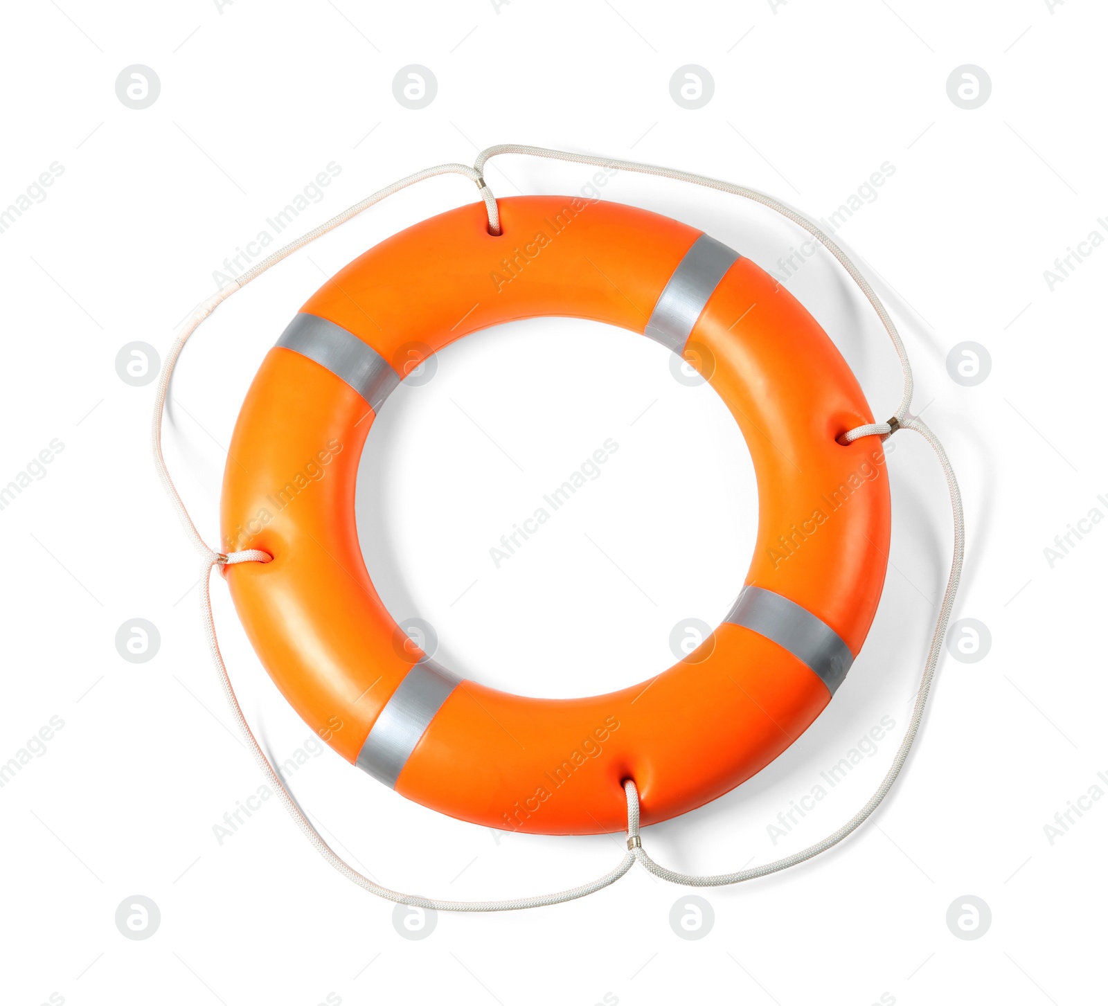 Photo of Orange life buoy on white background. Summer holidays