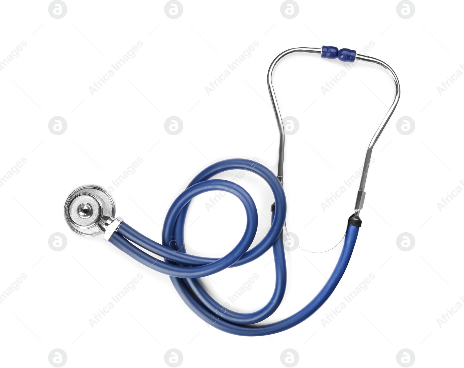 Photo of Stethoscope on white background, top view. Medical object