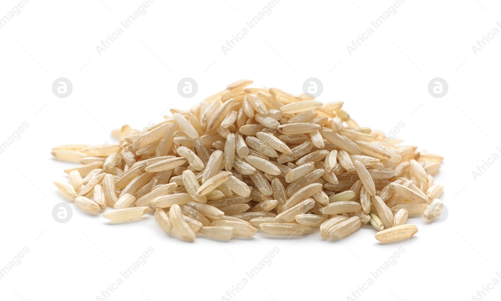 Photo of Pile of brown rice on white background