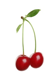 Delicious ripe sweet cherries on white background