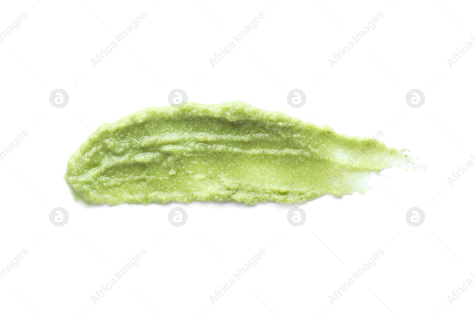 Photo of Delicious spicy wasabi paste isolated on white, top view