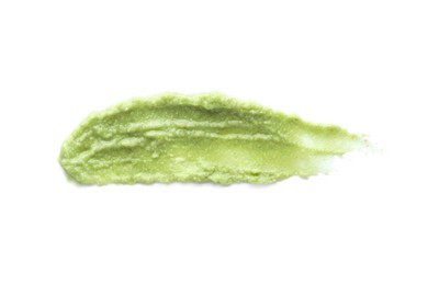 Photo of Delicious spicy wasabi paste isolated on white, top view