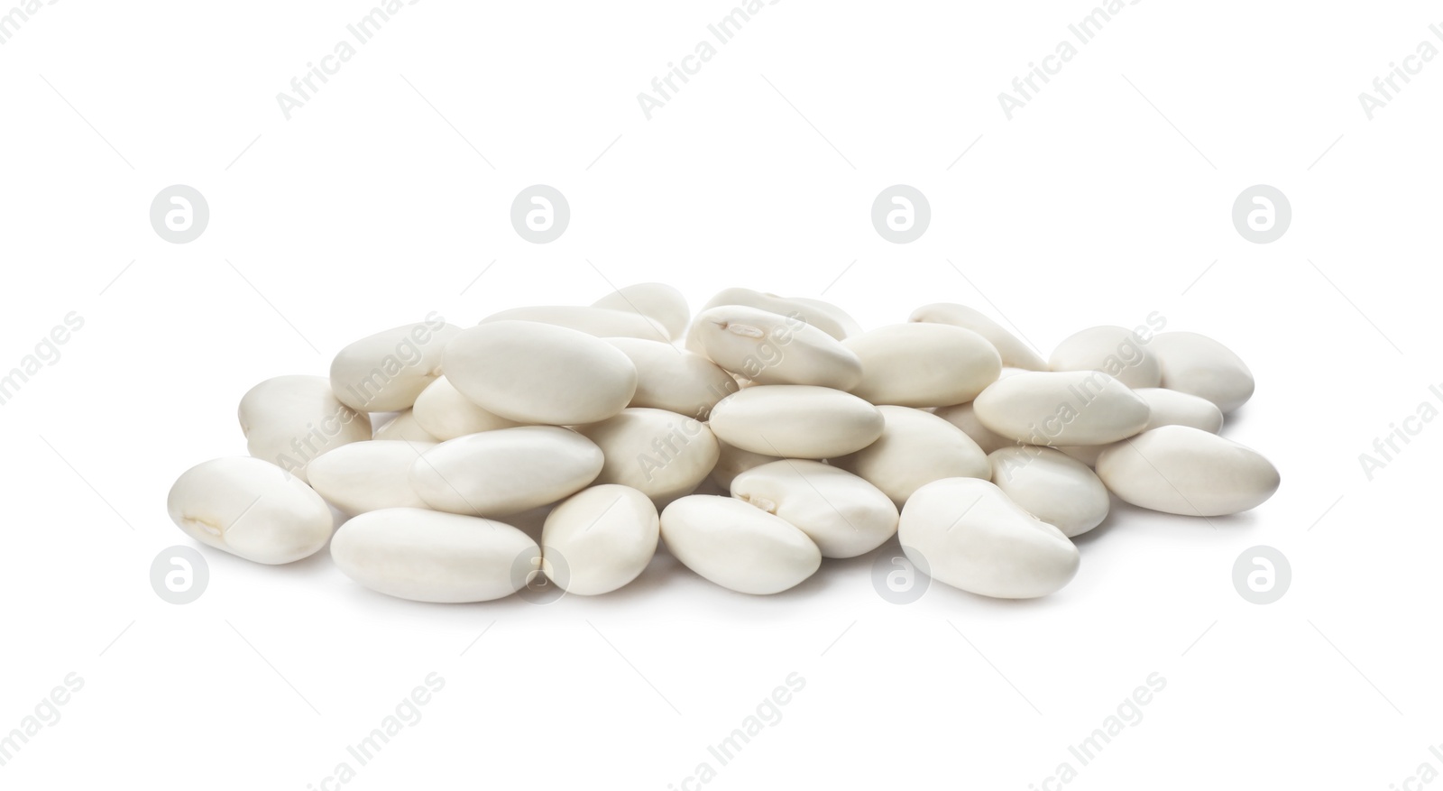 Photo of Pile of uncooked navy beans on white background