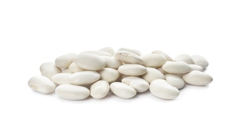 Photo of Pileuncooked navy beans on white background