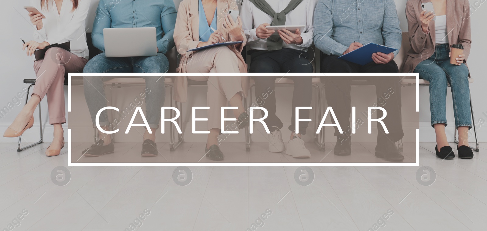 Image of Career fair. People waiting for job interview, banner design