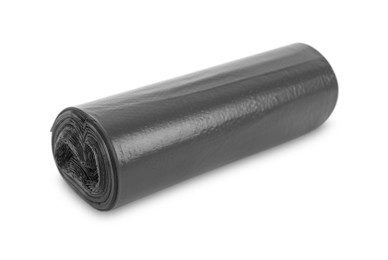 Photo of Roll of black garbage bags isolated on white