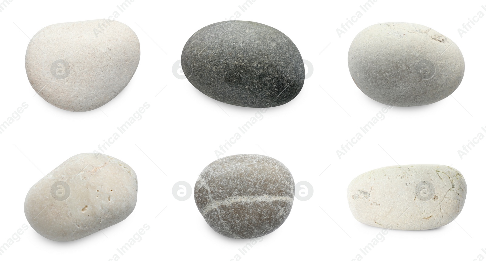 Image of Sea pebbles. Different stones isolated on white, set