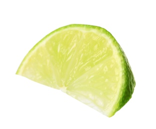 Photo of Cut fresh juicy lime on white background