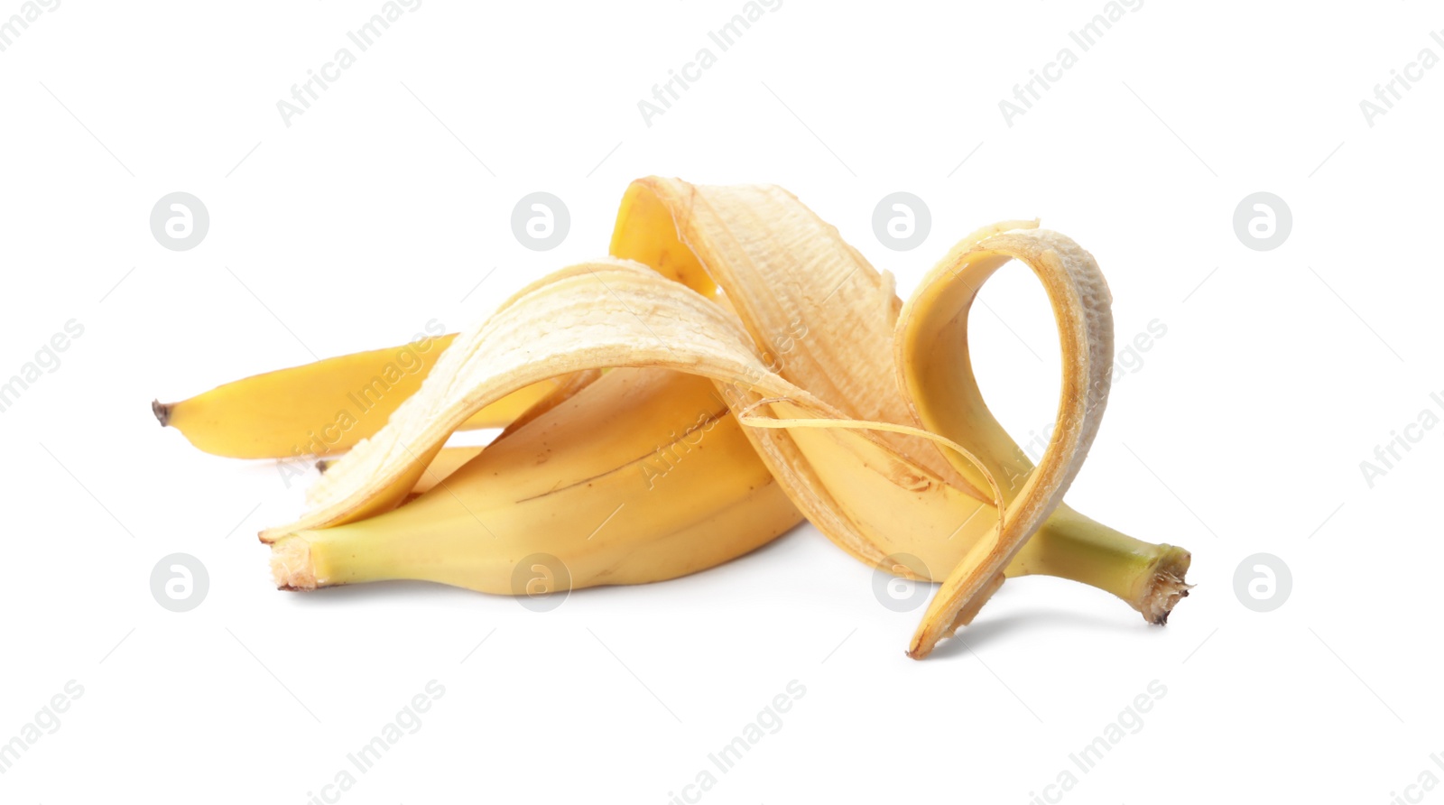 Photo of Banana peel on white background. Composting of organic waste