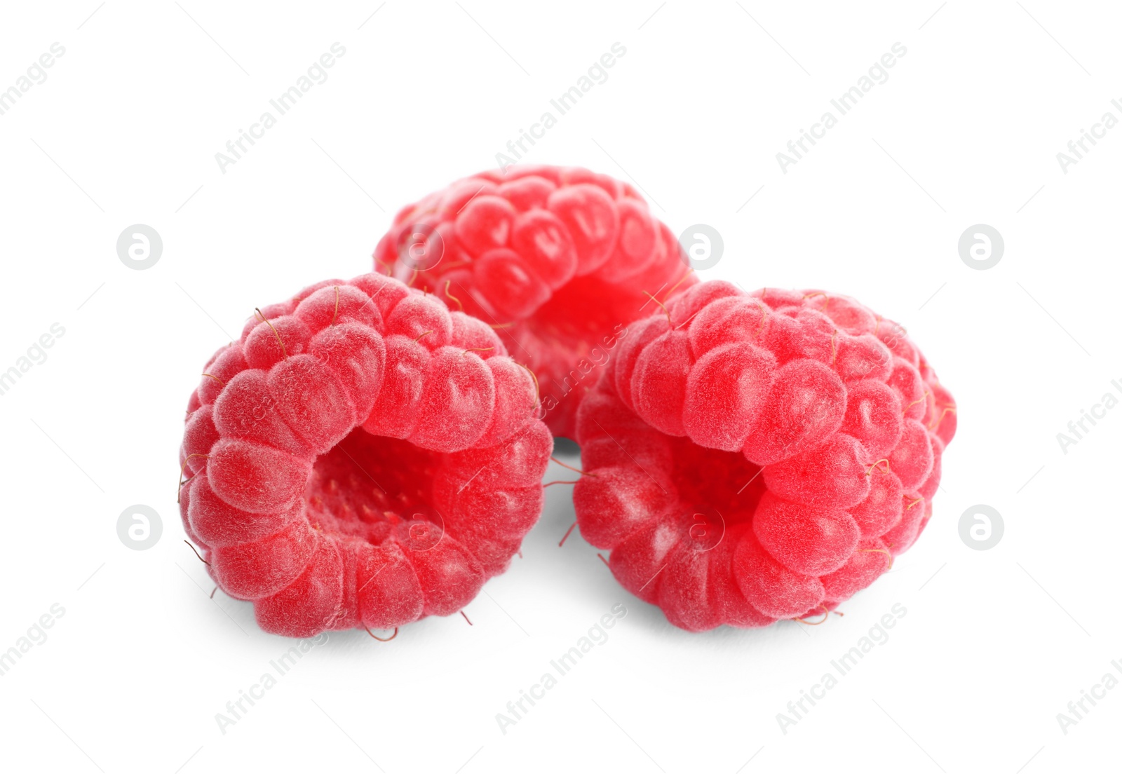 Photo of Delicious ripe sweet raspberries isolated on white