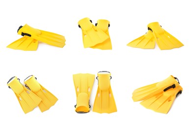 Image of Set with yellow flippers on white background