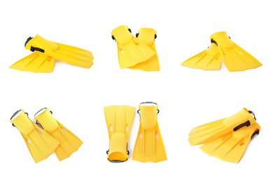 Set with yellow flippers on white background