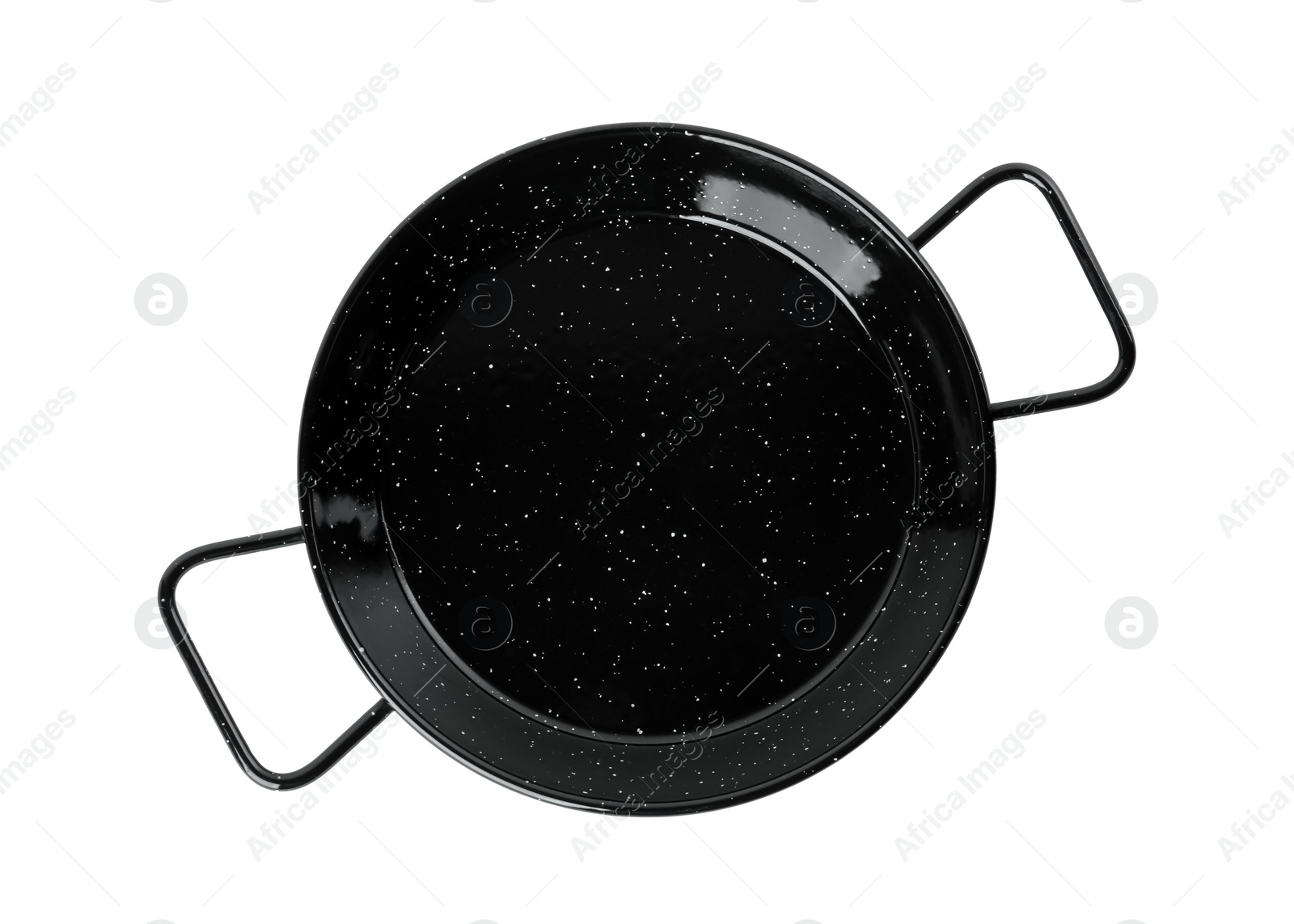 Photo of New wok pan isolated on white, top view. Cooking utensils