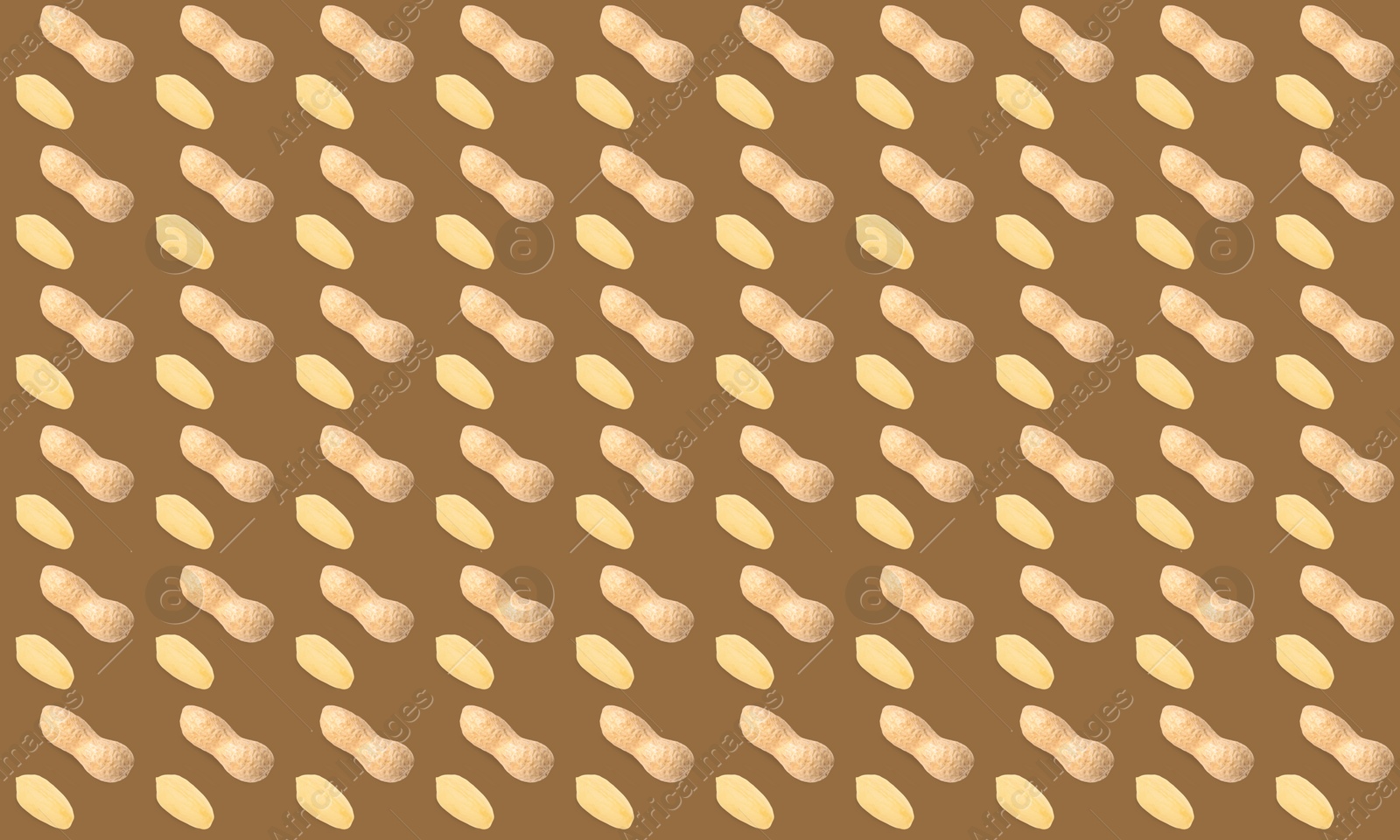 Image of Many peanuts on brown background. Food pattern