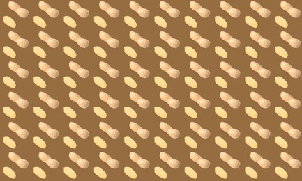 Many peanuts on brown background. Food pattern