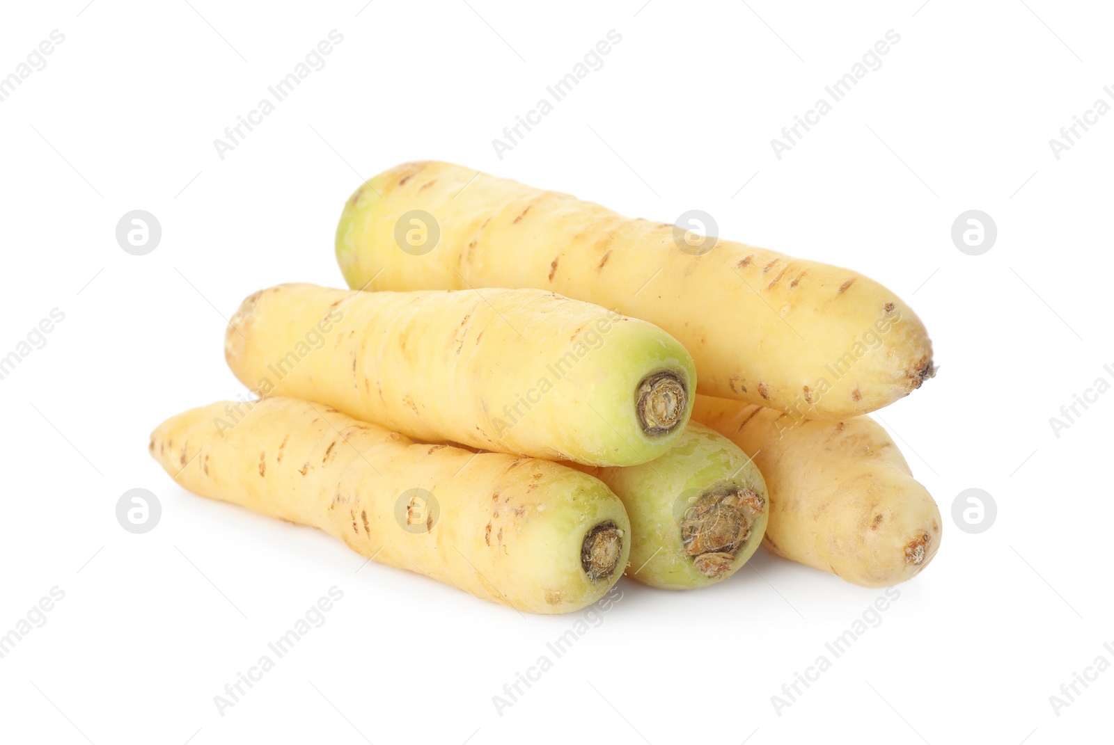 Photo of Whole fresh raw carrots isolated on white