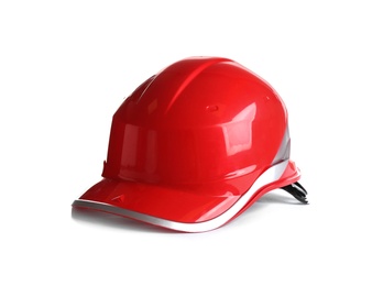 Photo of Hard hat on white background. Construction tools