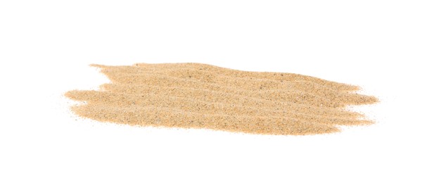 Photo of Pile of dry beach sand isolated on white