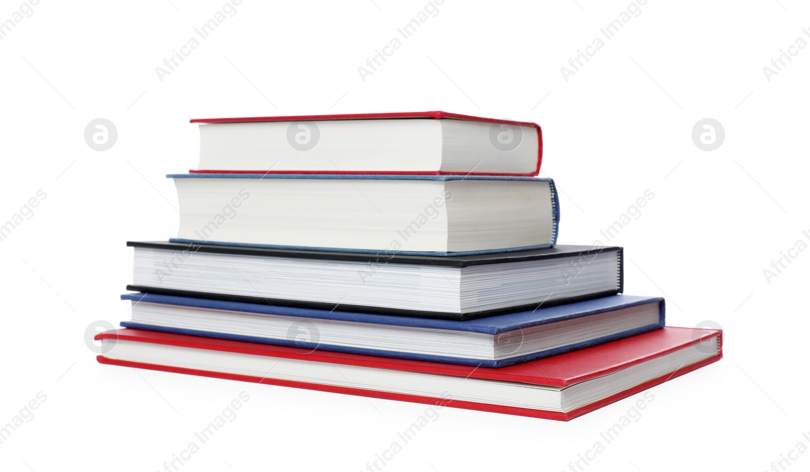 Photo of Stack of different hardcover books on white background