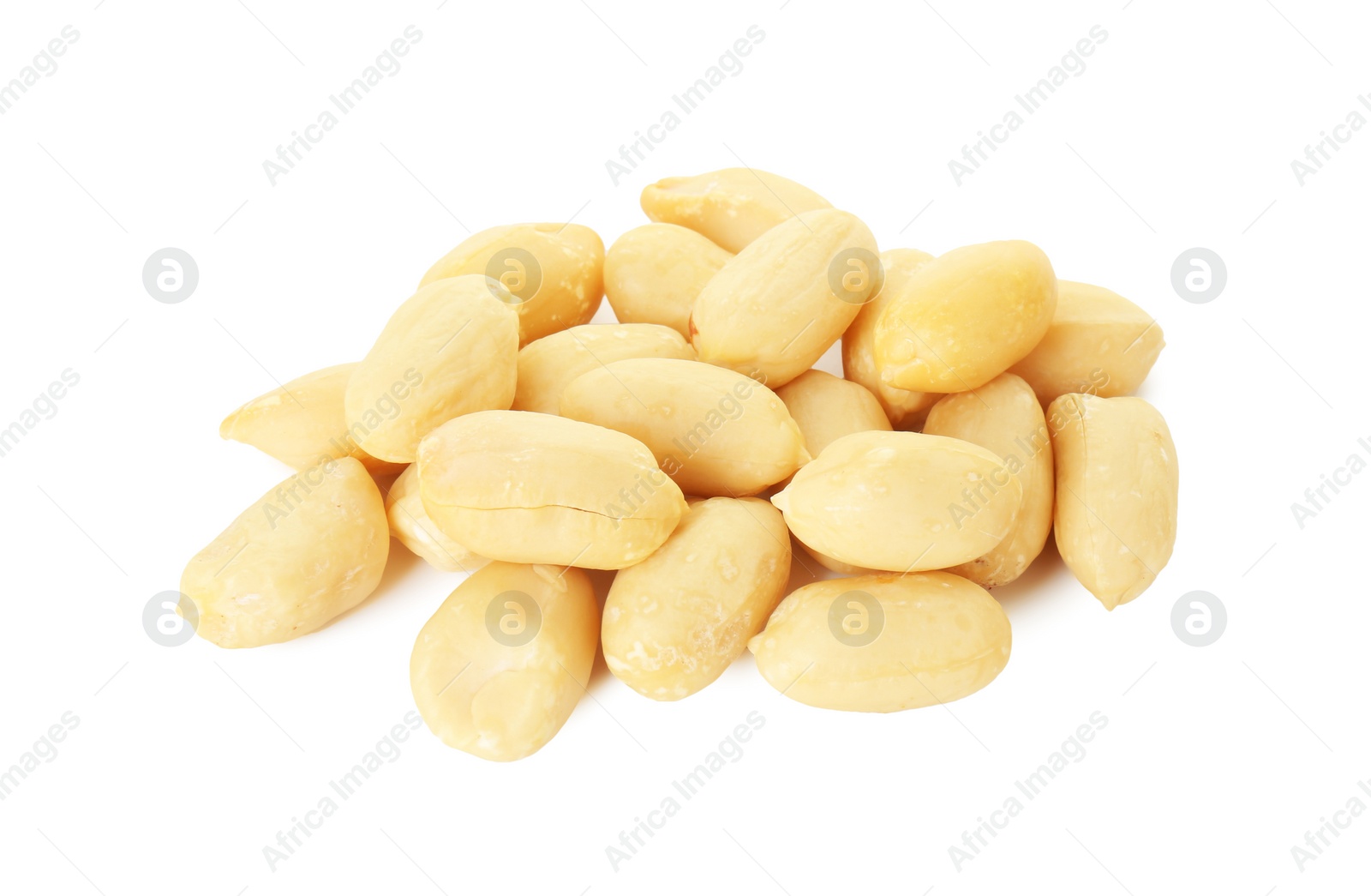 Photo of Pile of fresh peeled peanuts isolated on white